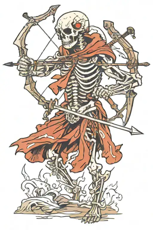 Standing Skeleton Archer Tattered Clothes Holding Bow Emphasis On The Bow