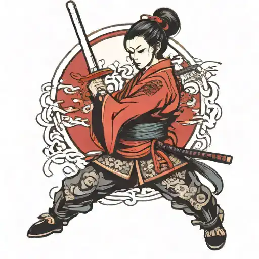 Samurai's Wife In Armor With Katana