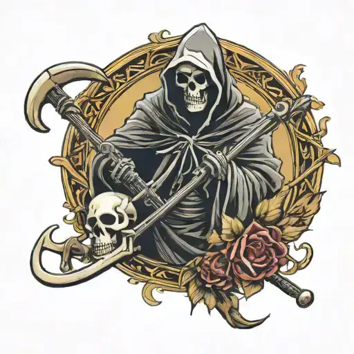 Reaper Holding Scythe And Skull