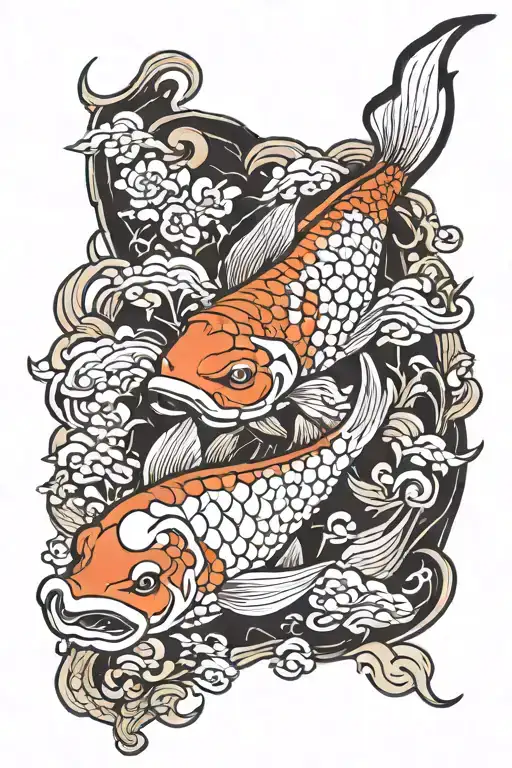 Japans Koi Fish With Samurai And Buiding