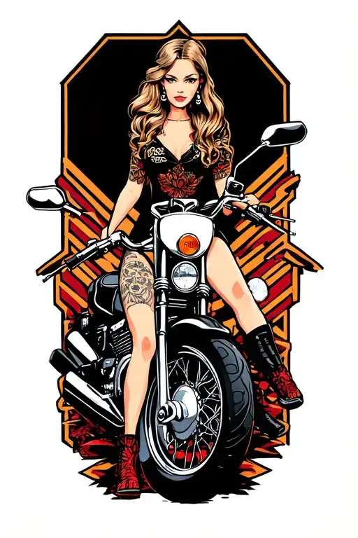 Pin Up Girl Sitting Side Saddle On A Motor Bike Covering Up Corporal Chevrons