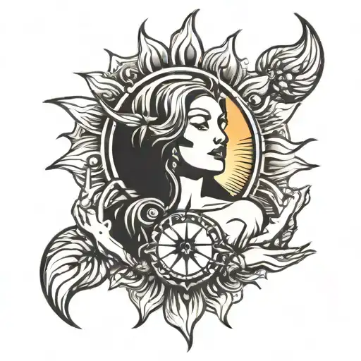 Woman Sun Holding Moon In Hand