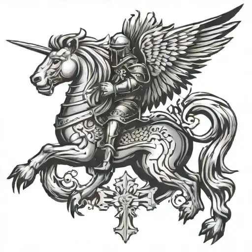 Lion Knight Cross Pigeon Flying