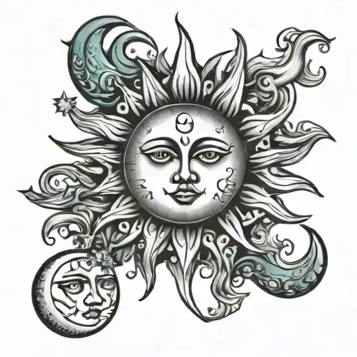 Sun And Moon Paired On Women's Chest
