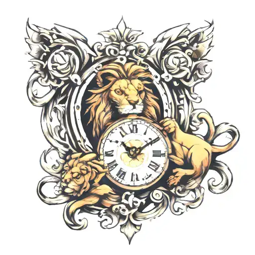 Clock And Lion Tattoo