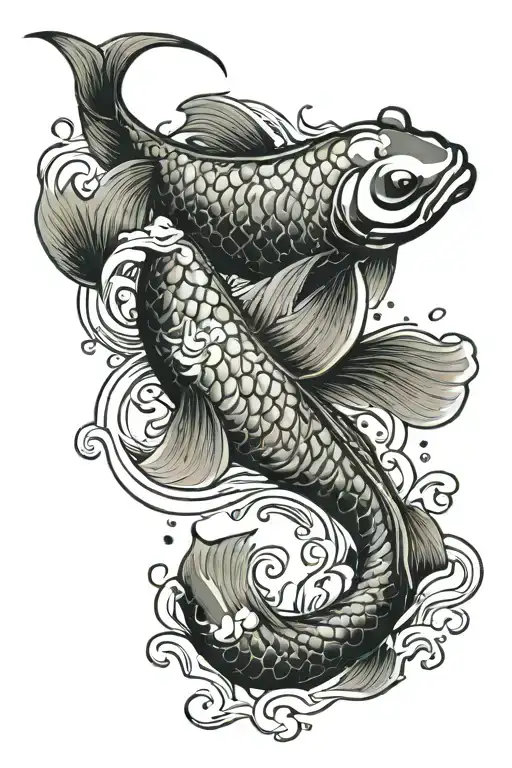 Koi Fish Swimming Upstream