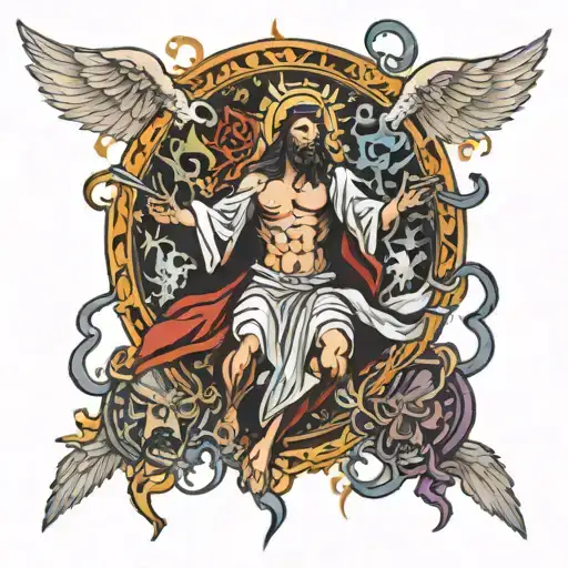 Jesus Christ And Angels Fighting Demons