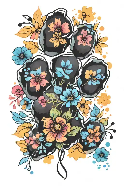 Dog Paw Print Watercolor Floral Bright Summer Vibes
