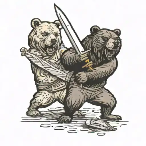 Bear With Sword Fighting Frenchman With Baguette Sword