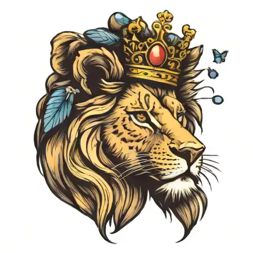Lion With Butterfly And Crown
