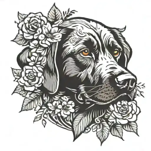 Labrador Dog Face With Flowers