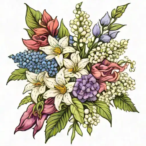 Daisy 2 Larkspur Gladiolus Aster And Lily Of The Valley Bouquet Madalion