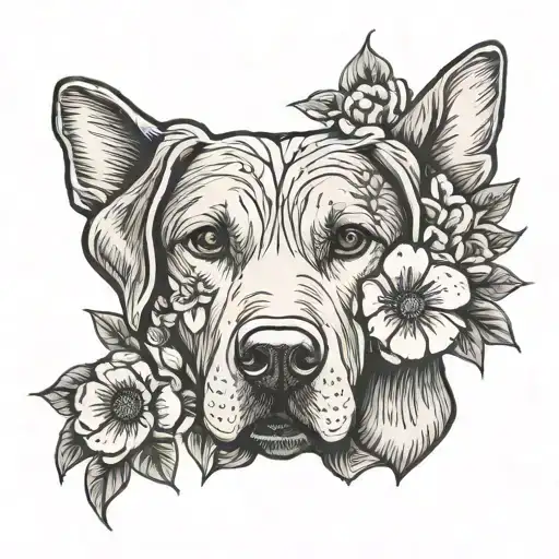 Labrador Dog Face With Flowers