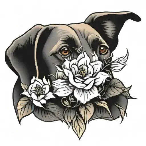 Labrador Dog Face With Flowers