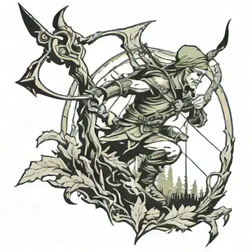 Elves Warrior Bow Hunting Scene Forest