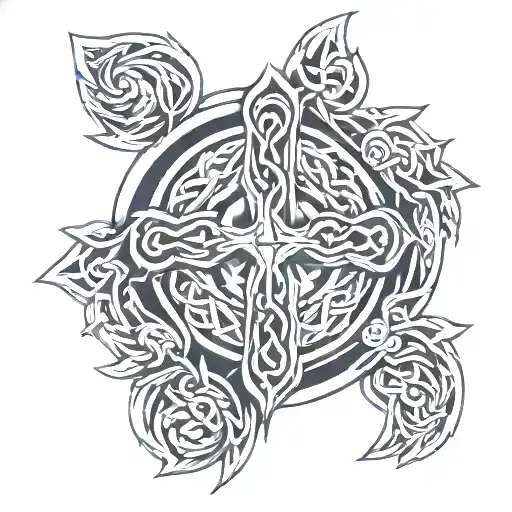 Full Length Sleeve Design With Celtic Knotwork And A Celtic Cross Centered On The Shoulder