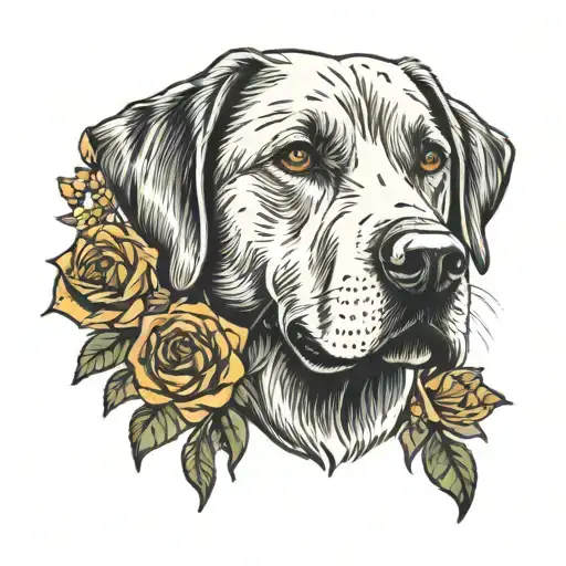 Labrador Dog Face With Flowers Behind It