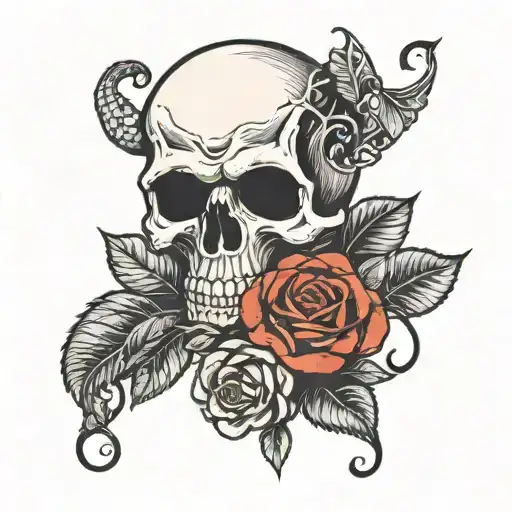 Small Skull And Roses Wrapped Together