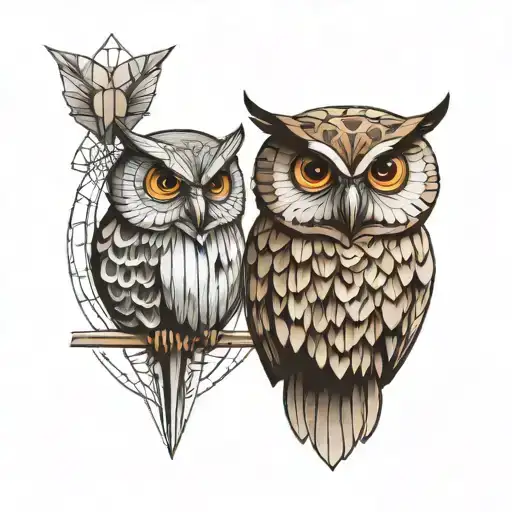 One Owl Half Realistic Body And The Other Half Geometric Design