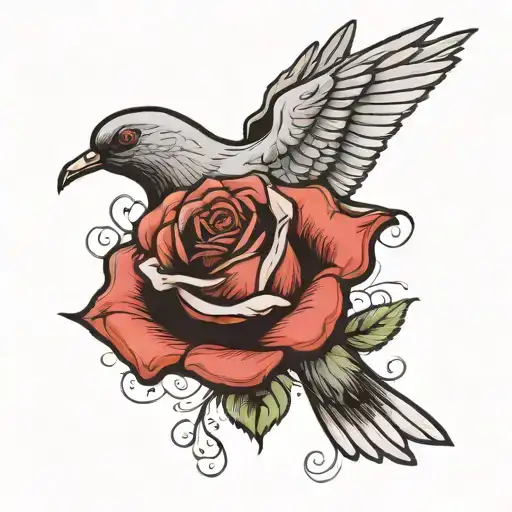 Rose Whit Pigeon Flying