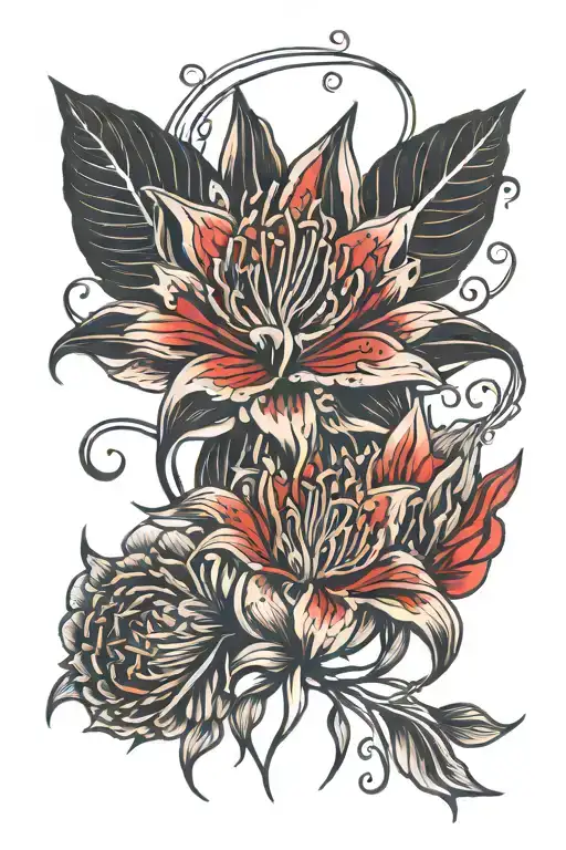 Red And Black Lycoris On The Forearm With Details Around