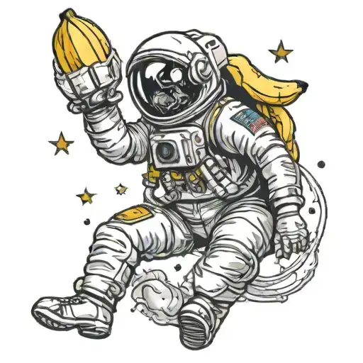 Astronaut Flying A Banana Into Space