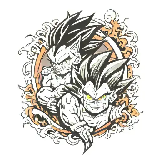 Son Goku And Gengar Tattoo In Black