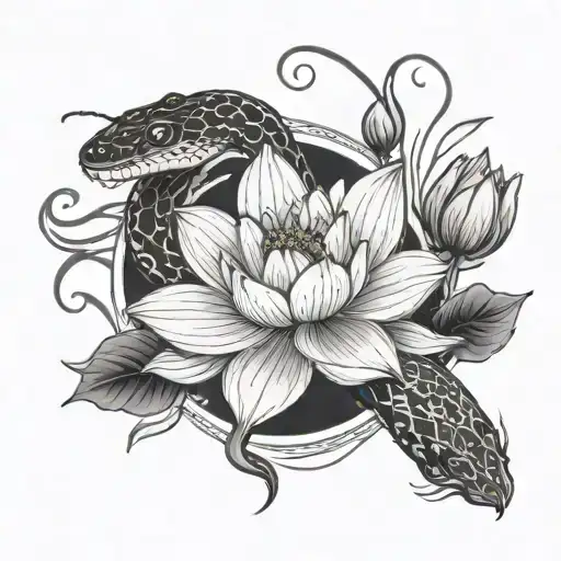 Snake And Lotus Flower Blooming