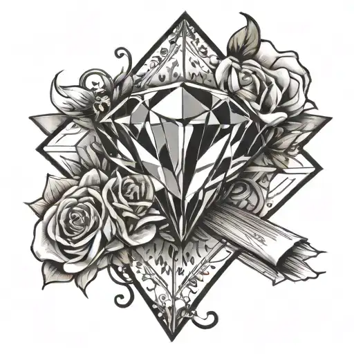 Diamond With Rolled Documents Up And Down