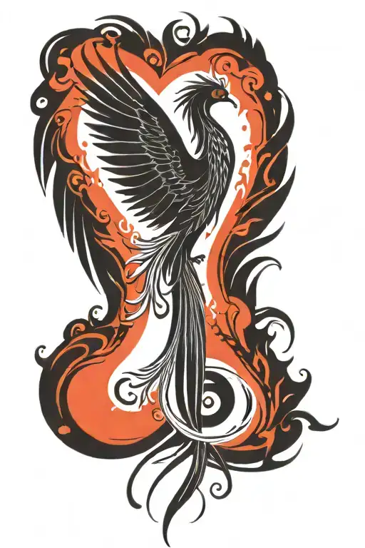 Phoenix And Heart With Long Wings Spread