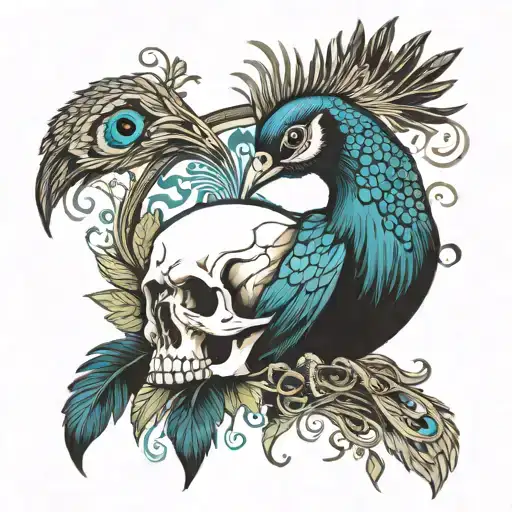 Peacock And Crow Skull