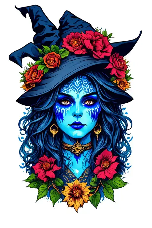 American Traditional Ranni The Witch With Blue Spirit Face
