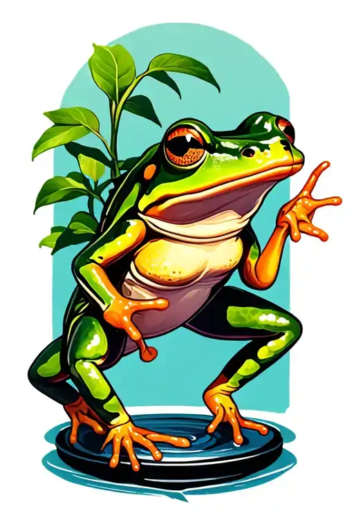 Can You Create A Tattoo Image Of Frog Jumping On A Lil Pad