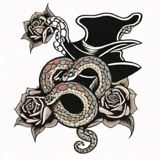 Snake And Roses Intertwined