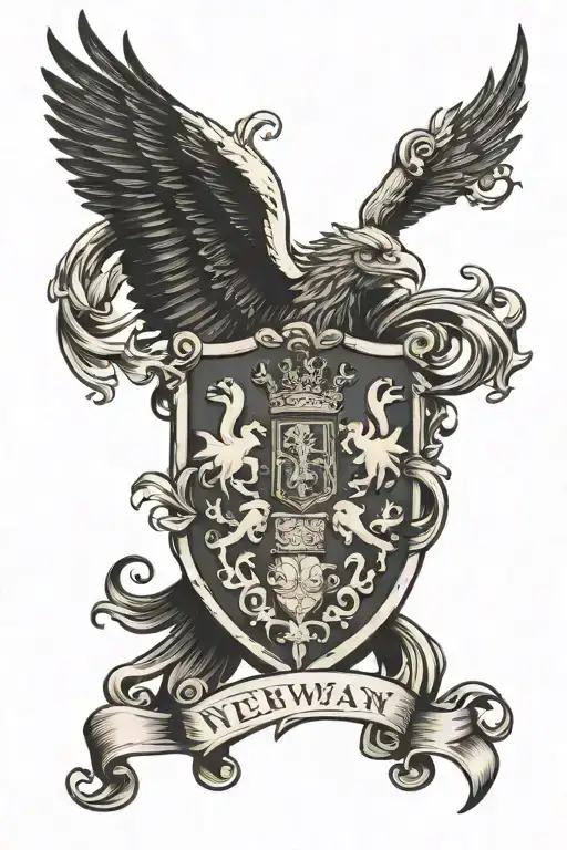 Newman Family Crest Heraldry Crown Wings