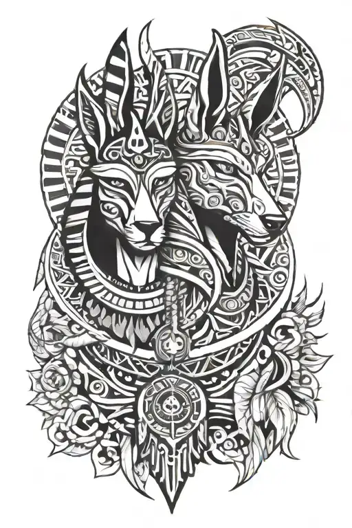 Polynesian And Anubis Portrait With Half