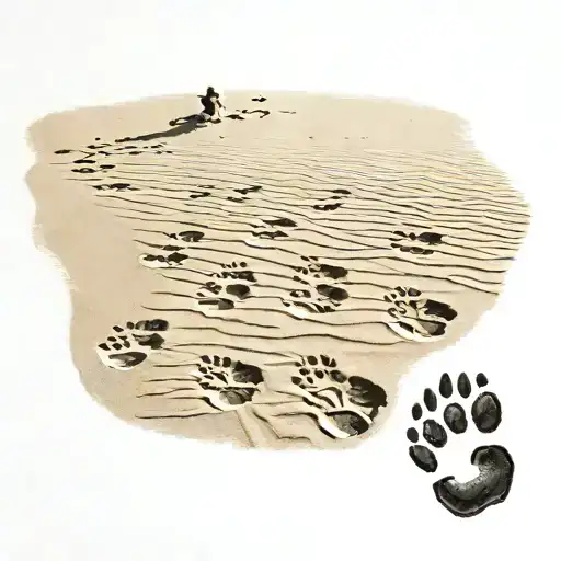 4 Cat Footprints In A Row Walking Through The Sand And The Footprint At The Back Seems To Be Fading