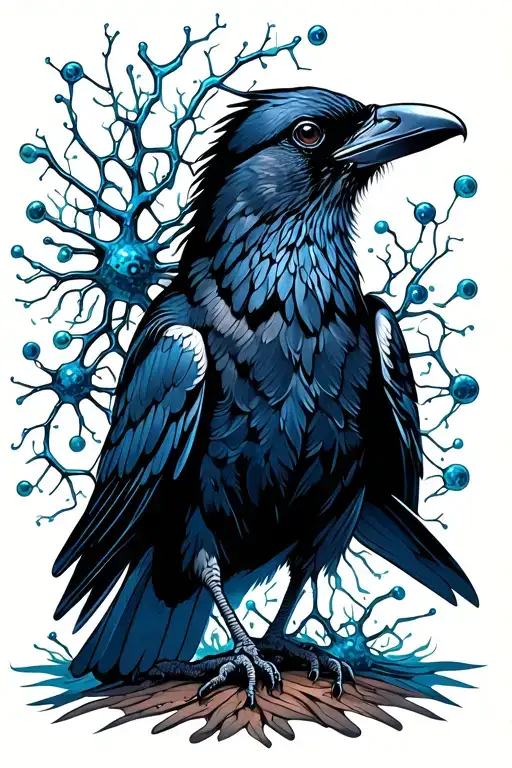 A Crow Surrounded By Neuronal Cells Forming A Neuronal Network