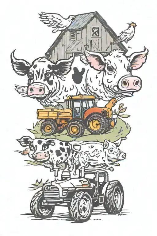 Barn Tractor Cow Pig Chicken