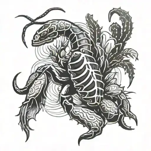 Scorpion With Cactus Background Black And White