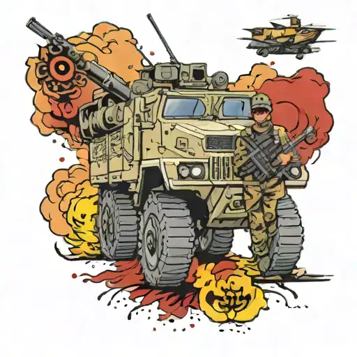 Pantsir S-1 Against The Background Of A Soldier With A Machine Gun Tattoo