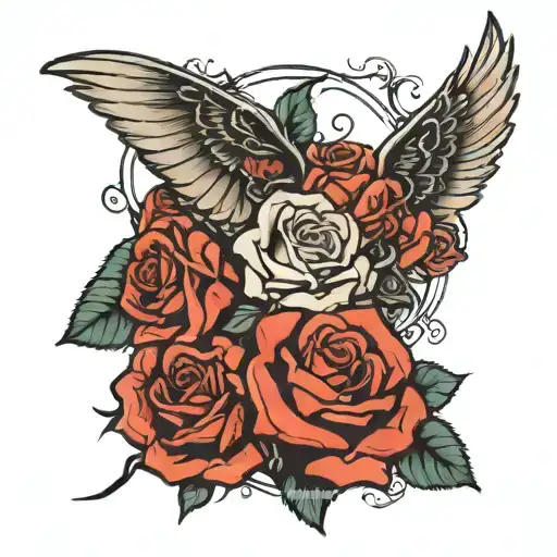 Broken Wing And Roses Growing