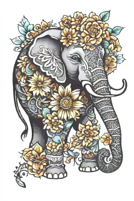 Mandala Elephant Flowers Growing