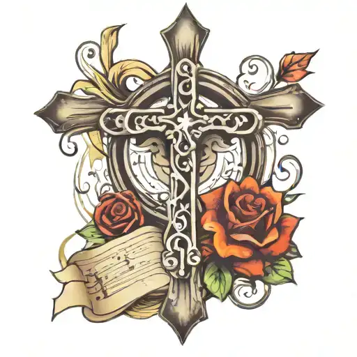 Christian Cross And A Note Of Music
