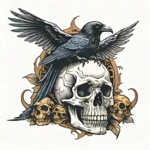 Raven Sitting On A Skull