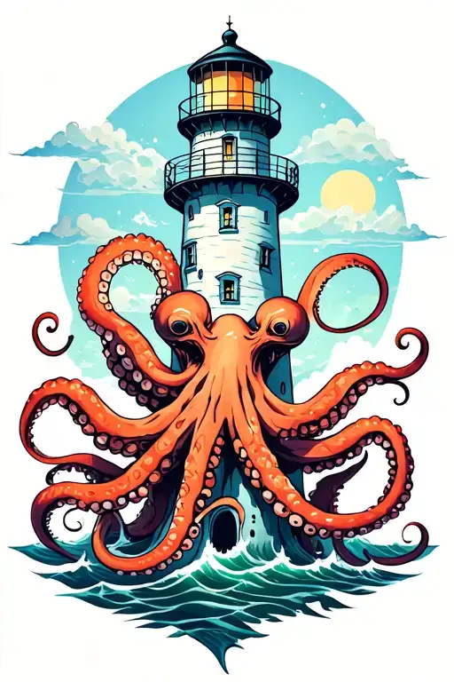 Lighthouse Wrapped By Octopuses
