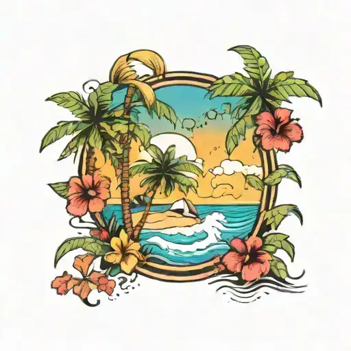 Hibiscus Beach Scene With Palm Trees