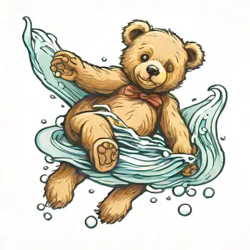Teddy Bear Floating On Back In Water