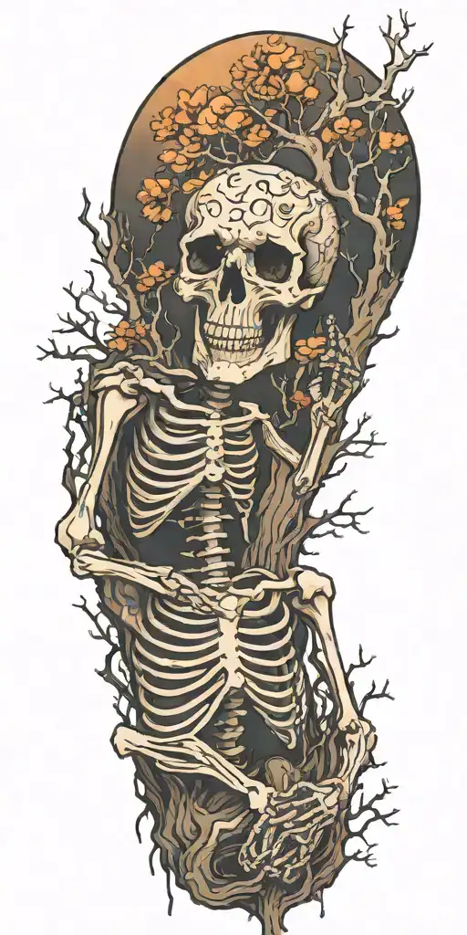 Skeleton Resting On A Tree With Middle Finger Up At Nuke Blast