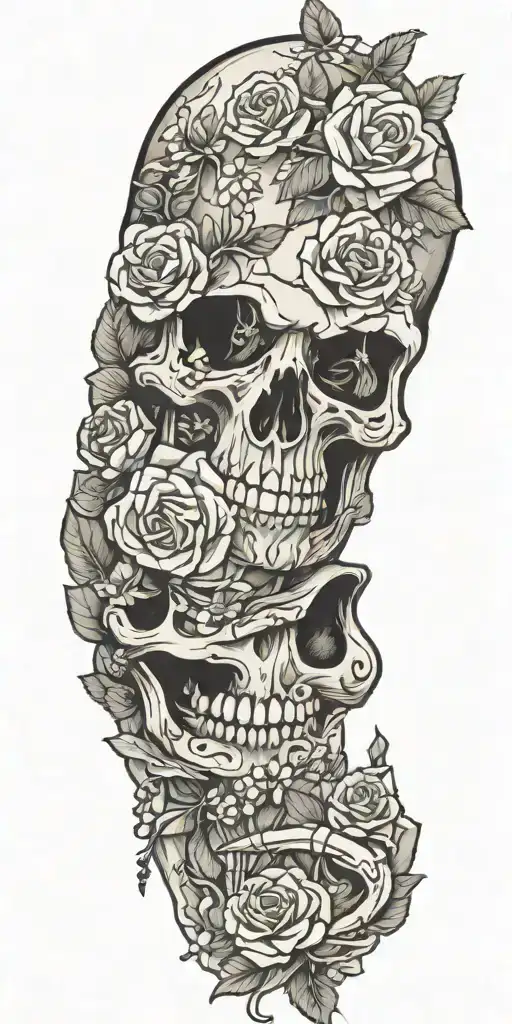 Skeleton With Middle Finger Up With Flowers Around It
